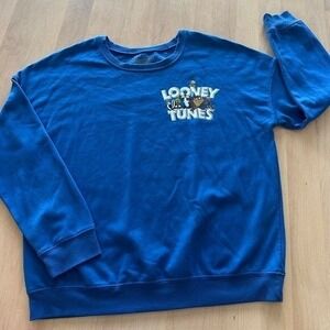 Looney Tunes Characters Graphic Crew Neck Sweatshirt‎ Pullover Blue